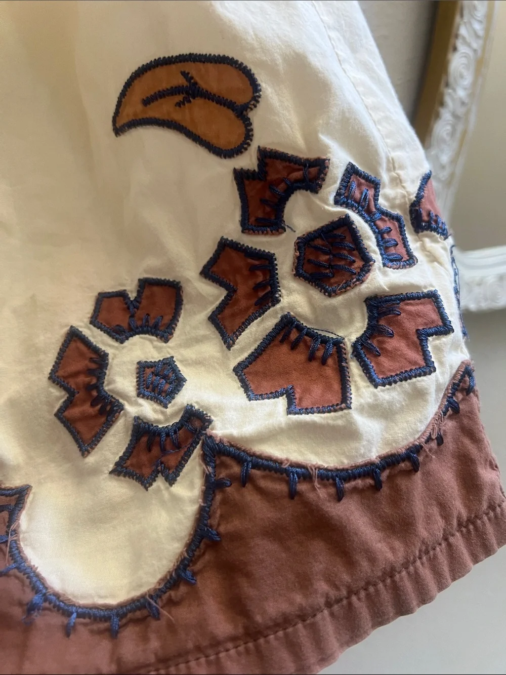 Forever 21 Cream Tank with Brown Floral Hem and Tie Straps